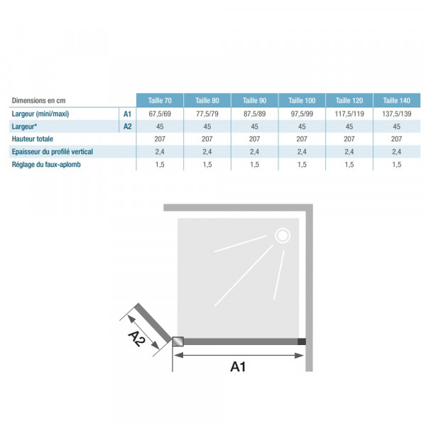 Inloop Douchewand Kinedo Ekinox Duo scharnierklep 450 mm, rechts, mat vloer/plafond 800x2070mm Ko...