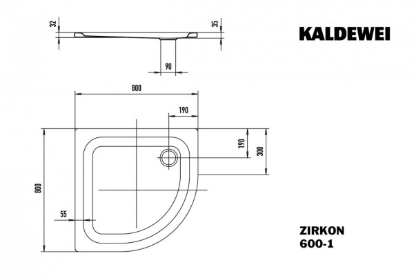 Kaldewei Zirkon douchebak plaatstaal kwartrond 80x80x3.5cm wit 456500010001