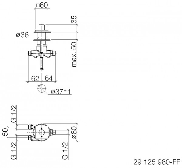 Dornbracht Symetrics 2 weg omstelling voor badrandmontage platina mat 2912598006