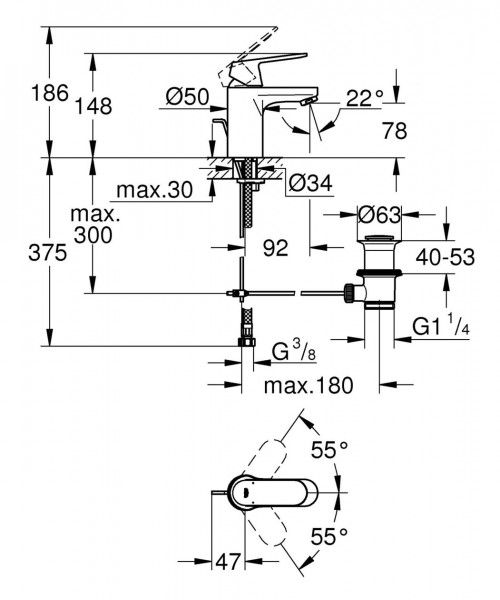 Grohe Wastafelmengkraan Eurosmart Cosmopolitan Wastafelkraan 1/2 32825000