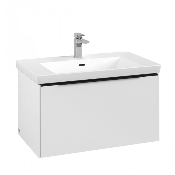 Villeroy & Boch Subway 3.0 wastafelonderkast 80x40x45cm met Volcano Black greep 1 softclose lade 1 sifonuitsparing spaanplaat Pure White C57301VF