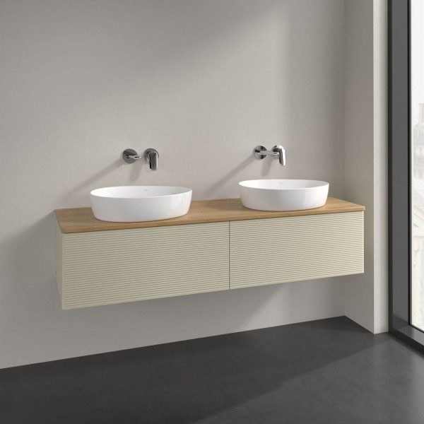 Meuble Double Vasque Villeroy et Boch Antao avec Structure 2 tiroirs 1600x360x500mm Silk Grey Matt Lacquer/Honey Oak