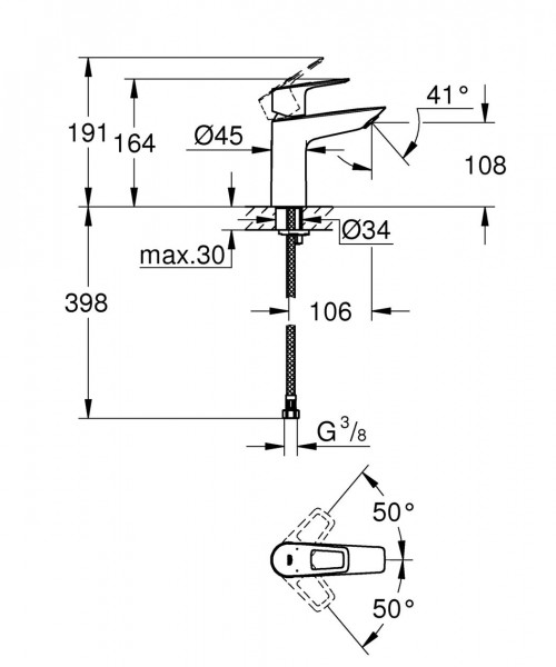 1 Gats Mengkraan Grohe BauLoop met Push-Open afvoer Chroom