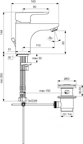 Ideal Standard Eéngreeps wastafelmengkraan CeraPlan III Chroom