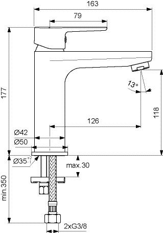 1 Gats Mengkraan Ideal Standard Cerafine O zonder afvoerset 126mm Silk Black