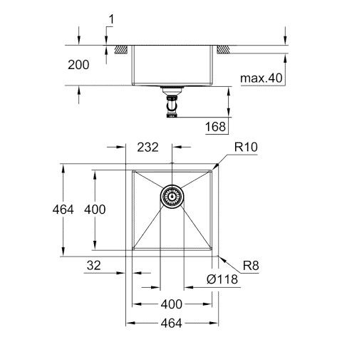 Grohe Inbouw Spoelbak K700 Stainless Steel