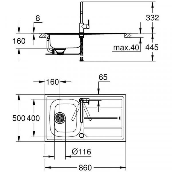 Grohe Inbouw Spoelbak Bau Keramik Sink-Benel met spoelbak in RVS/ Edge Eéngreeps Wastafelmengkraan RVS 31562SD0