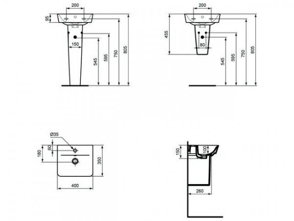 Ideal Standard Connect Air fontein Cube met 1 kraangat met overloop 40x35cm Ideal Plus wit E0307MA