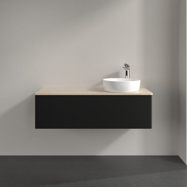 Wastafelmeubel Voor Opzet Waskom Villeroy en Boch Antao 1200x360x500mm Black Matt Laquered/Boticcino