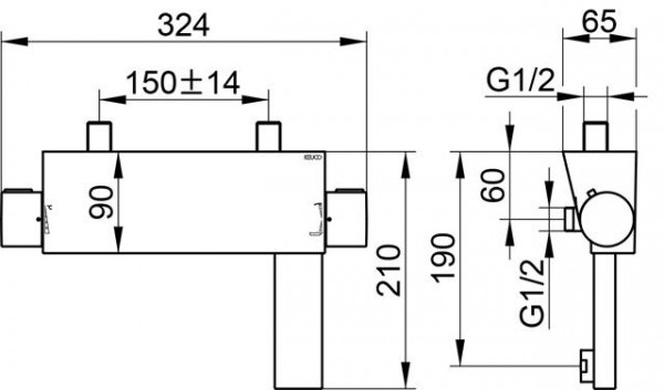 Thermostatische Mengkraan Bad Douche Keuco Edition 11 324x65mm Geborsteld Zwart Chroom