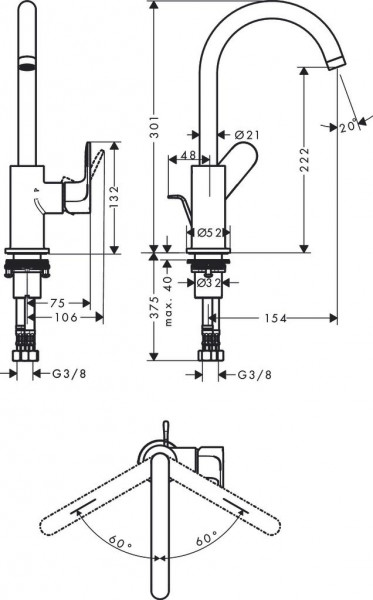 Hoge Wastafelkraan Hansgrohe Rebris S 210 Chroom