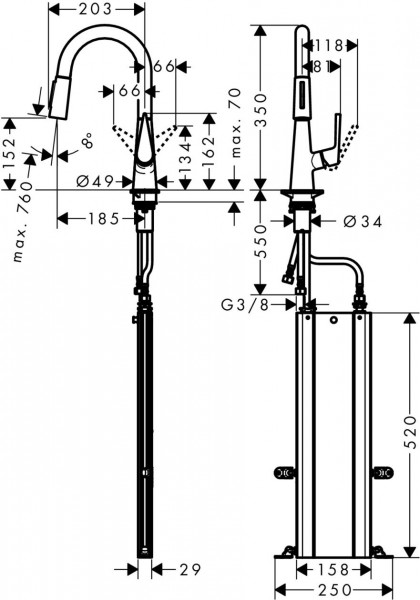 Hansgrohe Talis S16-H160 Eéngreeps keukenmengkraan met uittrekbare vaatdouche Talis S (73850)