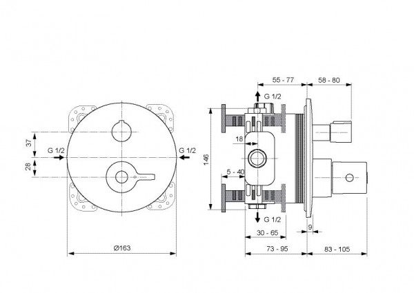 Ideal Standard Ceraplus 2 afbouwdeel voor inbouw badkraan met stopkraan met omstelling v. 2 functies Ø16.3cm chroom A6869AA