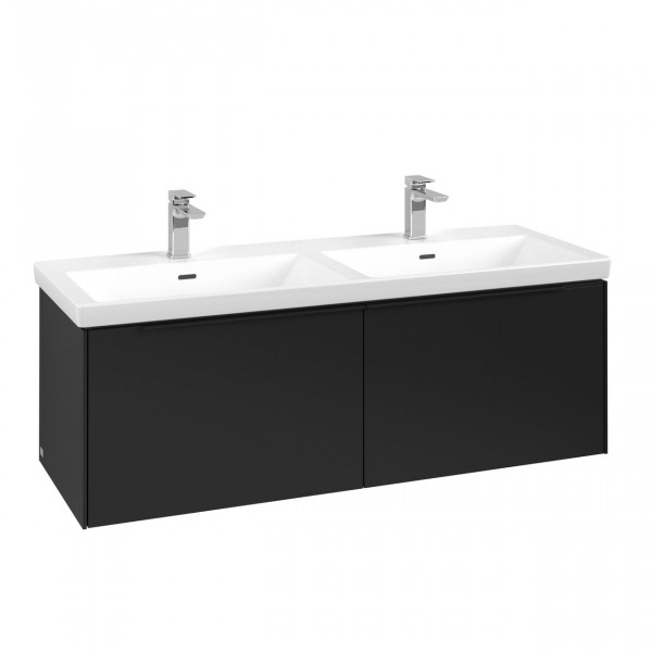 Villeroy & Boch Subway 3.0 wastafelonderkast 130x40x45cm met Volcano Black greep 2 softclose lades 2 sifonuitsparingen links en rechts spaanplaat volcano black c56701vl