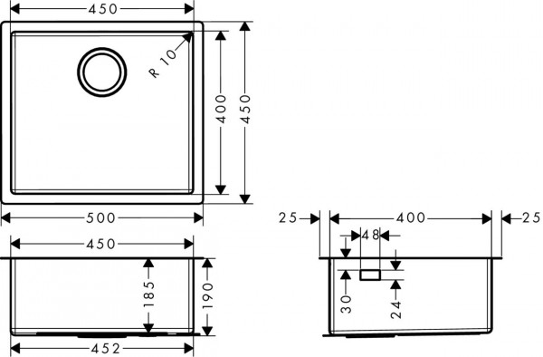 Hansgrohe S719-U450 Ondermontage spoelbak 450mm S71 (43426800)