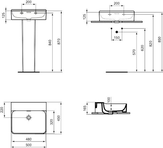 Ideal Standard Hangende Wastafel CONCA met overloop 500x165x450mm Wit