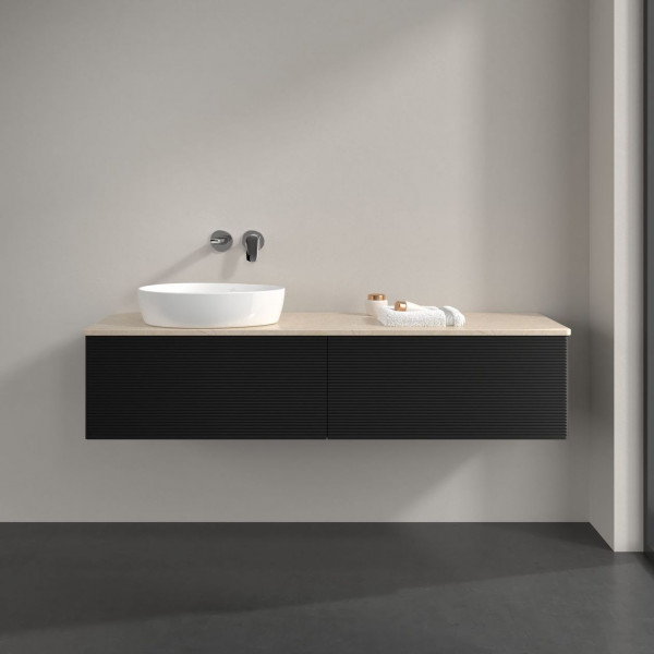 Wastafelmeubel Voor Opzet Waskom Villeroy en Boch Antao 1600x360x500mm Black Matt Laquered/Boticcino