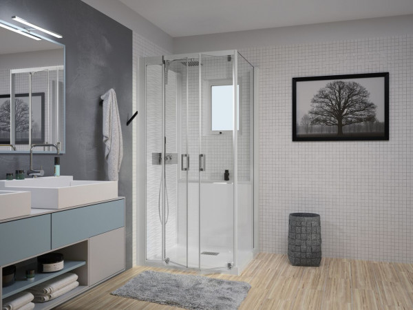 Cabine de Douche 120x90cm Kinedo Kinemagic Design, Angle, Bande Centrale, Haute, Portes pivotantes