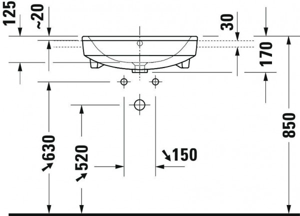 Duravit No.1 inbouwwastafel 55x46x17cm halfiinbouw Hoogglans Wit 03765500002