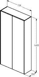 Ideal Standard Hoge Badkamerkast CONCA 2 deuren 720x250x1400mm