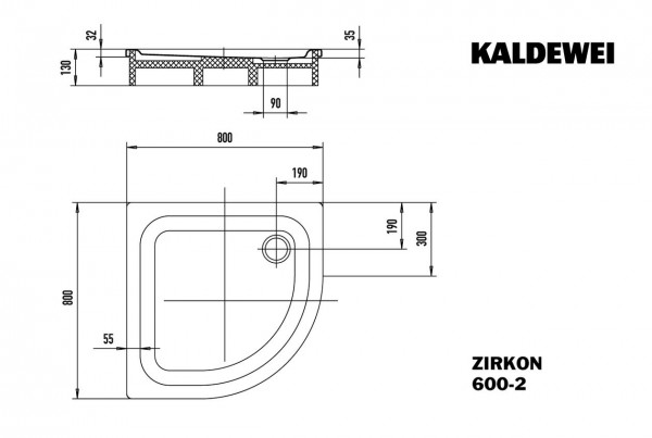 Kaldewei Kwartronde Douchebak Mod.600-2 Zirkon (456535000)