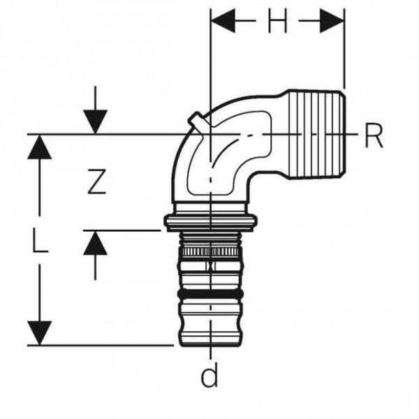 Geberit Overgangselleboog 90° AG Rg d63-R2 Mepla (607255005)