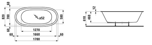 Bubbelbad Ovaal Laufen ALESSI ONE verzonken LED 1780x820x610mm Wit