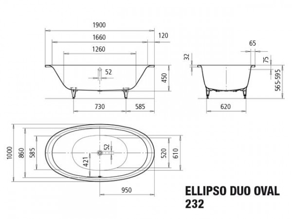 Kaldewei Ovaal Bad 232 Ellipso Duo Oval (286200010)