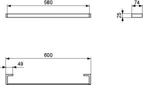 Ideal Standard Handdoekenrek Hangend CONCA vierkant 600x74x25mm Roestvrij Staal