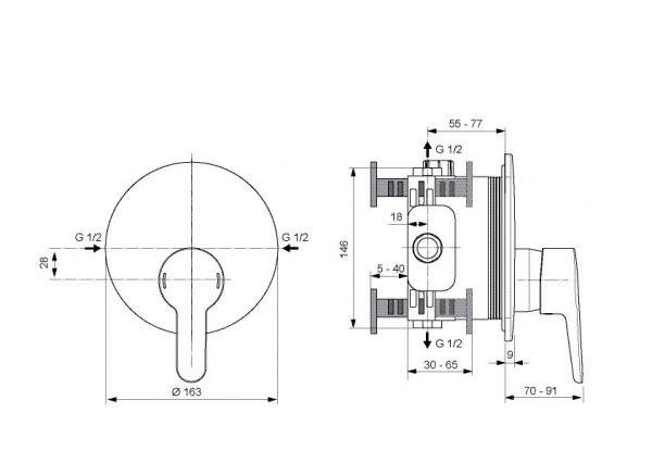 Ideal Standard Douchearmatuur inbouw 2, set 2, rozet ø 163 mm Ceraplus 2