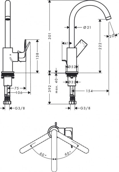 Hoge Wastafelkraan Hansgrohe Rebris E 210 Chroom