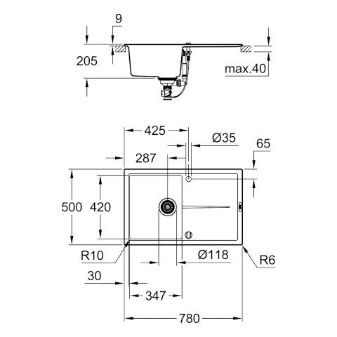 Grohe Inbouw Spoelbak K400 780x500x205mm