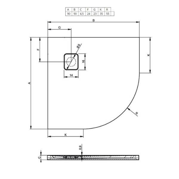 Douchebak Riho Basel Kwartrond 90x90 cm Glans Wit