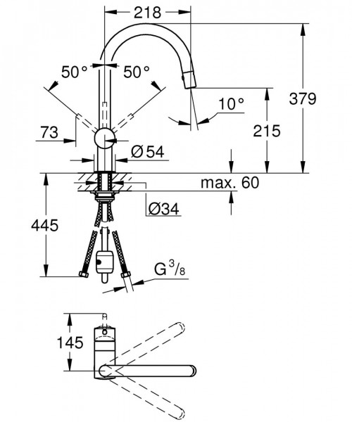 Grohe Minta 1-gats keukenkraan met draaibare C-uitloop en uittrekbare dual spray warm sunset 32321DA2