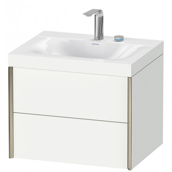 Ensemble Meuble Salle De Bain Duravit XViu Mural, Lavabo c-bonded cadre C 2 trous, Meuble 2 tiroirs 600mm Blanc Mat/Champagne XV4614EB118C