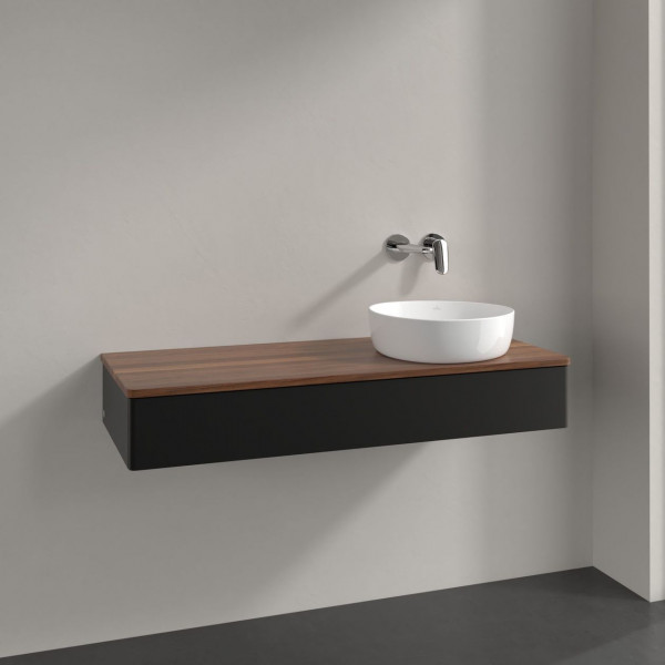 Meuble Pour Vasque à Poser Villeroy et Boch Antao à droite 1 tiroir 1200x190x500mm Black Matt Laquered/Warm Walnut