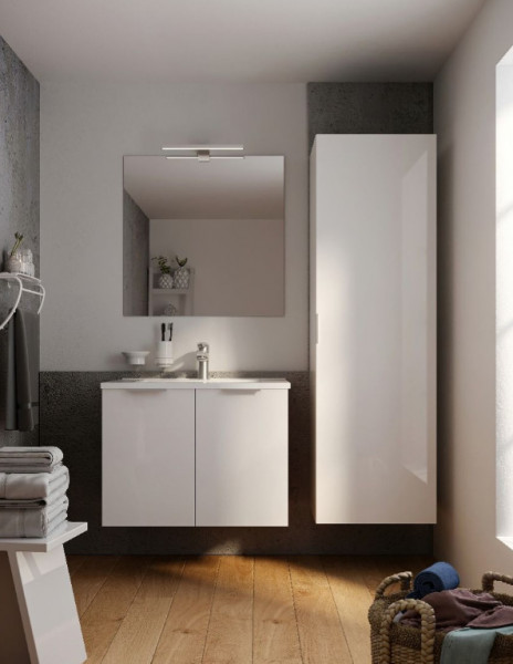 Ensemble Meuble Salle de Bain Allibert EURO PACK 2 portes avec lavabo, miroir 600mm Blanc Brillant
