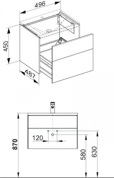 Wastafel Onderkast Keuco Royal Reflex 1 lade, 496x450x487mm Glanzend Wit