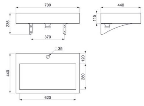 Hangende Wastafel Met onzichtbare afvoer AQUEDUTO Delabie 440 mm x 115 mm Mat Zwart