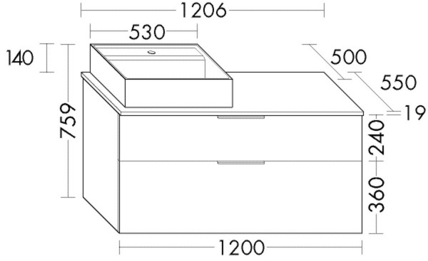 Set Meuble Salle De Bain Burgbad Eqio Lavabo à Poser, Meuble 2 tiroirs 1206x759mm Personnalisable SGUQ120-PN258