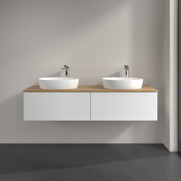 Dubbel Wastafelmeubel Villeroy en Boch Antao 1600x360x500mm White Matt Laquered/Honey Oak