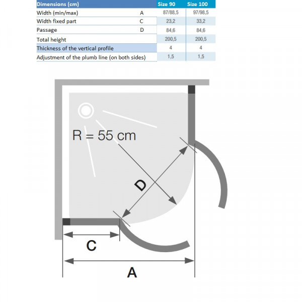 Kinedo Douchedeur Draaibaar SMART DESIGN 1/4 cirkel hoektoegang, zonder drempel 2000x6mm Helder Glas