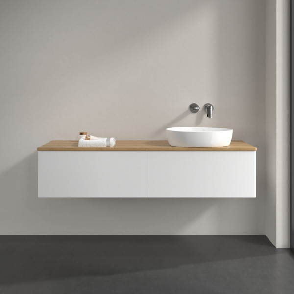 Wastafelmeubel Voor Opzet Waskom Villeroy en Boch Antao 1600x360x500mm White Matt Laquered/Honey Oak