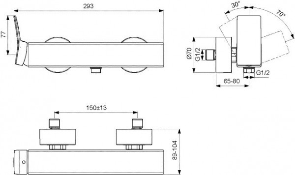 Wandgemonteerde Douchemengkraan Ideal Standard CONCA Magnetisch Grijs