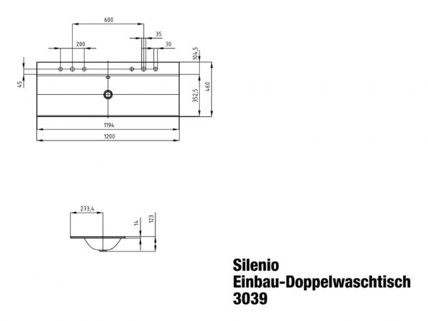 Kaldewei Onderbouw Wastafels mod. 3039 met overloop, zonder kraangat Silenio (907906003)