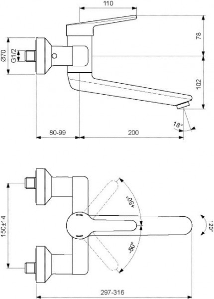 Ideal Standard Verborgen wastafelmengkraan Ceraplus 2 Chroom BC112AA