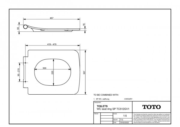 Softclose WC Bril TOTO SP Toiletzitting alleen voor wandtoiletten SP Wit