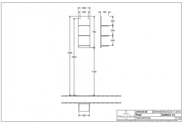 Villeroy en Boch Subway 2.0 Open kast 280x750x195 mm (A70500)