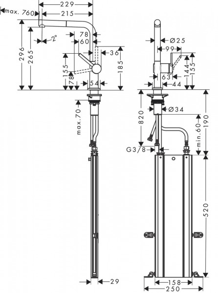 Hansgrohe Talis M54 ééngreeps keukenmengkraan met draaibare, uittrekbare uitloop en sBox 29,6 cm, rvs