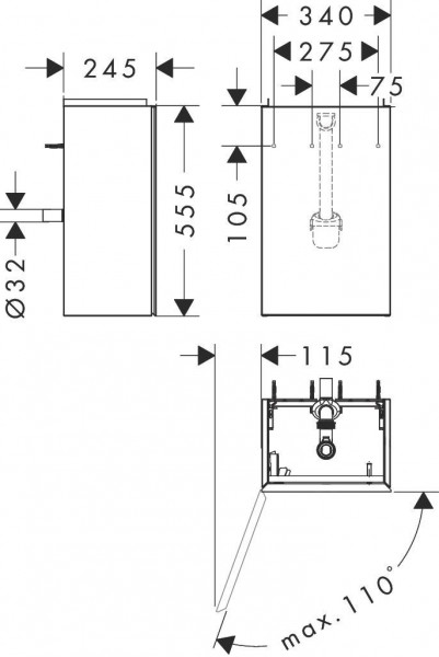 Fonteinmeubel Hansgrohe Xevolos E Inbouw draaideur linksscharnier 340x245x555mm Mat Wit/Brons